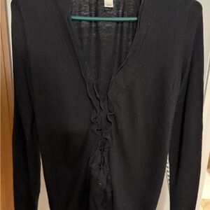LOFT Black Ruffled Cardigan